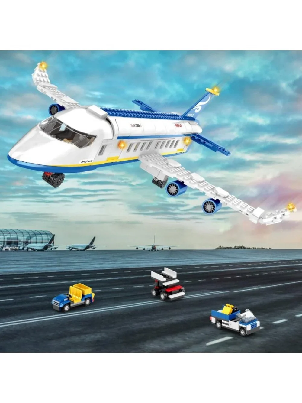 510 Pcs Airplane Building Set - 6-in-1 STEM Toys with Shuttle Bus & Baggage